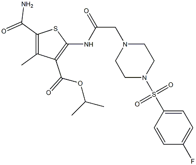 isopropyl 5-carbamoyl-2-(2-(4-((4-fluorophenyl)sulfonyl)piperazin-1-yl)acetamido)-4-methylthiophene-3-carboxylate 结构式