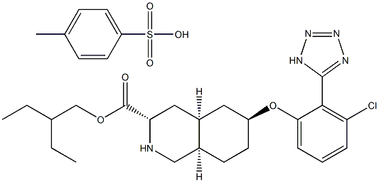 3-Isoquinolinecarboxylic acid, 6-[3-chloro-2-(1H-tetrazol-5-yl)phenoxy]decahydro-, 2-ethylbutyl ester, (3S,4aS,6S,8aR)-, Mono(4-Methylbenzenesulfonate) (9CI) 结构式