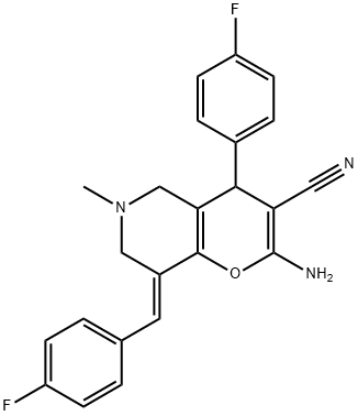 2-amino-8-(4-fluorobenzylidene)-4-(4-fluorophenyl)-6-methyl-5,6,7,8-tetrahydro-4H-pyrano[3,2-c]pyridine-3-carbonitrile 结构式