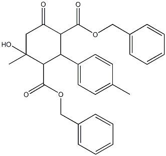 dibenzyl4-hydroxy-4-methyl-2-(4-methylphenyl)-6-oxo-1,3-cyclohexanedicarboxylate 结构式