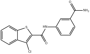 N-[3-(aminocarbonyl)phenyl]-3-chloro-1-benzothiophene-2-carboxamide 结构式