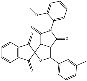 5-(2-methoxyphenyl)-1-(3-methylphenyl)-3a,6a-dihydrospiro(1H-furo[3,4-c]pyrrole-3,2'-[1H]-indene)-1',3',4,6(2'H,3H,5H)-tetrone 结构式