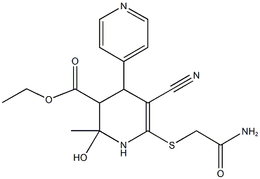 ethyl 6-[(2-amino-2-oxoethyl)sulfanyl]-5-cyano-2-hydroxy-2-methyl-1,2,3,4-tetrahydro-4,4'-bipyridine-3-carboxylate 结构式