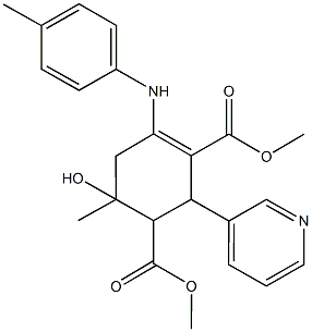 dimethyl 6-hydroxy-6-methyl-2-(3-pyridinyl)-4-(4-toluidino)-3-cyclohexene-1,3-dicarboxylate 结构式