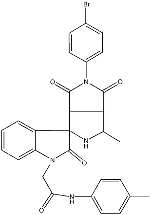 N-(4-methylphenyl)-2-(4'-methyl-2'-{4-bromophenyl}-1',3'{2'H,3'aH}-trioxo-2,3,3'a,4',6',6'a-hexahydrospiro{1H-indole-3,6'-pyrrolo[3,4-c]pyrrole}-1-yl)acetamide 结构式