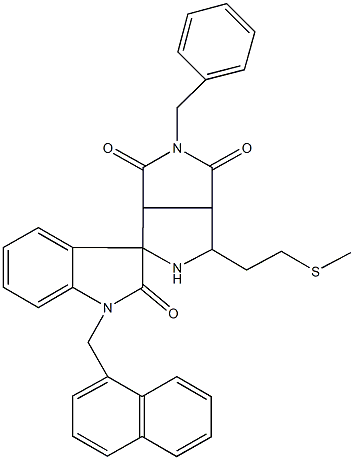 2-benzyl-4-[2-(methylsulfanyl)ethyl]-1'-(1-naphthylmethyl)-1',3a,3',4,6,6a-hexahydrospiro(pyrrolo[3,4-c]pyrrole-6,3'-[2'H]-indole)-1,2',3(2H,3aH)-trione 结构式