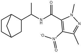 N-(1-bicyclo[2.2.1]hept-2-ylethyl)-4-nitro-1,3-dimethyl-1H-pyrazole-5-carboxamide 结构式