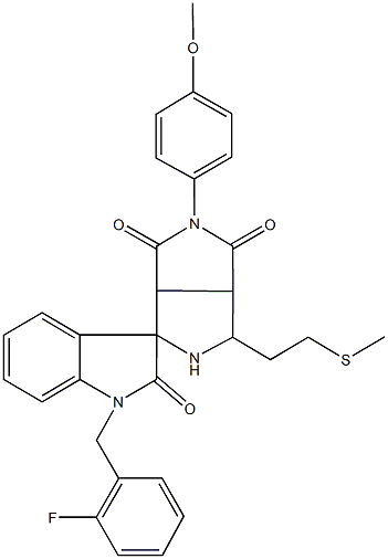 1'-(2-fluorobenzyl)-2-(4-methoxyphenyl)-4-[2-(methylsulfanyl)ethyl]-1',3',3a,4,6,6a-hexahydrospiro(pyrrolo[3,4-c]pyrrole-6,3'-[2'H]-indole)-1,2',3(2H,3aH)-trione 结构式