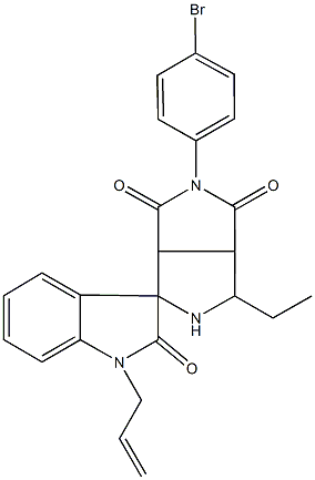 1'-allyl-2-(4-bromophenyl)-4-ethyl-1',3',3a,4,6,6a-hexahydrospiro(pyrrolo[3,4-c]pyrrole-6,3'-[2'H]-indole)-1,2',3(2H,3aH)-trione 结构式