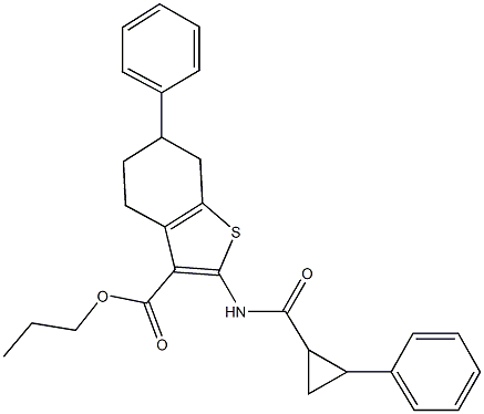 propyl 6-phenyl-2-{[(2-phenylcyclopropyl)carbonyl]amino}-4,5,6,7-tetrahydro-1-benzothiophene-3-carboxylate 结构式