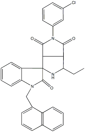 2-(3-chlorophenyl)-4-ethyl-1'-(1-naphthylmethyl)-1',3a,3',4,6,6a-hexahydrospiro(pyrrolo[3,4-c]pyrrole-6,3'-[2'H]-indole)-1,2',3(2H,3aH)-trione 结构式