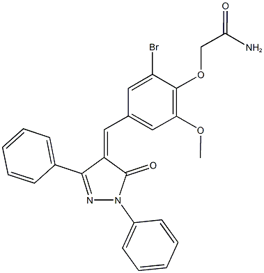 2-{2-bromo-6-methoxy-4-[(5-oxo-1,3-diphenyl-1,5-dihydro-4H-pyrazol-4-ylidene)methyl]phenoxy}acetamide 结构式