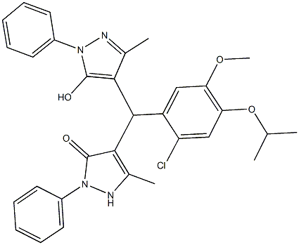 4-[(2-chloro-4-isopropoxy-5-methoxyphenyl)(5-hydroxy-3-methyl-1-phenyl-1H-pyrazol-4-yl)methyl]-5-methyl-2-phenyl-1,2-dihydro-3H-pyrazol-3-one 结构式
