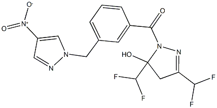 3,5-bis(difluoromethyl)-1-[3-({4-nitro-1H-pyrazol-1-yl}methyl)benzoyl]-4,5-dihydro-1H-pyrazol-5-ol 结构式