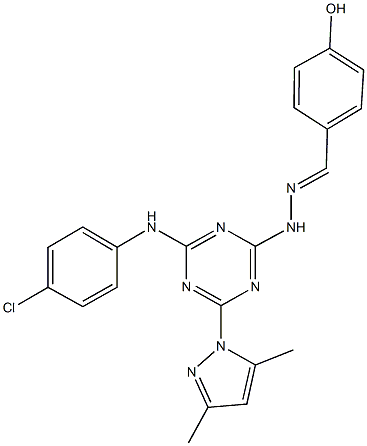 4-hydroxybenzaldehyde [4-(4-chloroanilino)-6-(3,5-dimethyl-1H-pyrazol-1-yl)-1,3,5-triazin-2-yl]hydrazone 结构式
