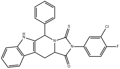 2-(3-chloro-4-fluorophenyl)-5-phenyl-3-thioxo-2,3,5,6,11,11a-hexahydro-1H-imidazo[5',1':6,1]pyrido[3,4-b]indol-1-one 结构式