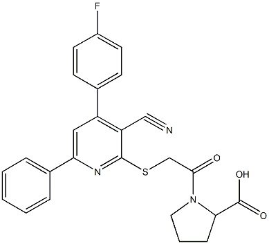 1-({[3-cyano-4-(4-fluorophenyl)-6-phenyl-2-pyridinyl]sulfanyl}acetyl)proline 结构式