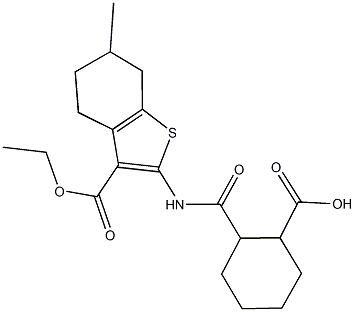 2-({[3-(ethoxycarbonyl)-6-methyl-4,5,6,7-tetrahydro-1-benzothien-2-yl]amino}carbonyl)cyclohexanecarboxylic acid 结构式