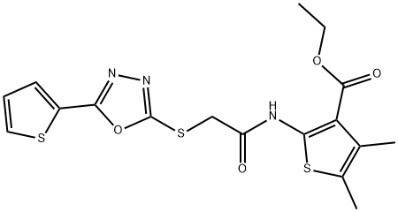 ethyl 4,5-dimethyl-2-[({[5-(2-thienyl)-1,3,4-oxadiazol-2-yl]sulfanyl}acetyl)amino]-3-thiophenecarboxylate 结构式