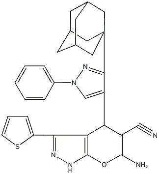 4-[3-(1-adamantyl)-1-phenyl-1H-pyrazol-4-yl]-6-amino-3-(2-thienyl)-1,4-dihydropyrano[2,3-c]pyrazole-5-carbonitrile 结构式