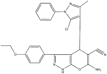 6-amino-4-(5-chloro-3-methyl-1-phenyl-1H-pyrazol-4-yl)-3-(4-ethoxyphenyl)-1,4-dihydropyrano[2,3-c]pyrazole-5-carbonitrile 结构式