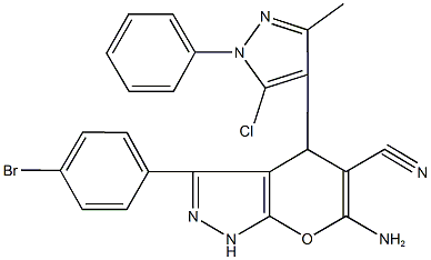 6-amino-3-(4-bromophenyl)-4-(5-chloro-3-methyl-1-phenyl-1H-pyrazol-4-yl)-1,4-dihydropyrano[2,3-c]pyrazole-5-carbonitrile 结构式