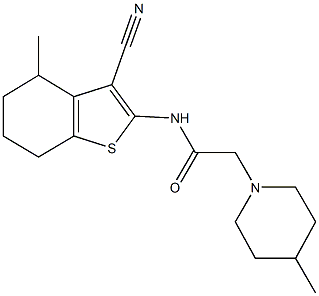 N-(3-cyano-4-methyl-4,5,6,7-tetrahydro-1-benzothien-2-yl)-2-(4-methyl-1-piperidinyl)acetamide 结构式