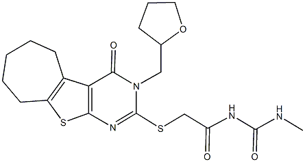 N-methyl-N'-({[4-oxo-3-(tetrahydro-2-furanylmethyl)-3,5,6,7,8,9-hexahydro-4H-cyclohepta[4,5]thieno[2,3-d]pyrimidin-2-yl]sulfanyl}acetyl)urea 结构式