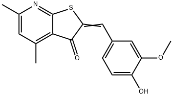 2-(4-hydroxy-3-methoxybenzylidene)-4,6-dimethylthieno[2,3-b]pyridin-3(2H)-one 结构式