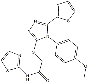 2-{[4-(4-methoxyphenyl)-5-(2-thienyl)-4H-1,2,4-triazol-3-yl]sulfanyl}-N-(1,3-thiazol-2-yl)acetamide 结构式