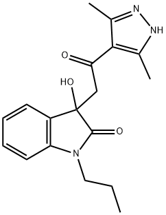 3-[2-(3,5-dimethyl-1H-pyrazol-4-yl)-2-oxoethyl]-3-hydroxy-1-propyl-1,3-dihydro-2H-indol-2-one 结构式