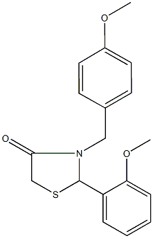 3-(4-methoxybenzyl)-2-(2-methoxyphenyl)-1,3-thiazolidin-4-one 结构式