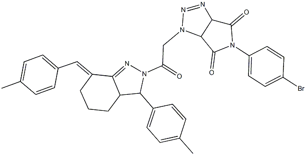 5-(4-bromophenyl)-1-{2-[7-(4-methylbenzylidene)-3-(4-methylphenyl)-3,3a,4,5,6,7-hexahydro-2H-indazol-2-yl]-2-oxoethyl}-3a,6a-dihydropyrrolo[3,4-d][1,2,3]triazole-4,6(1H,5H)-dione 结构式