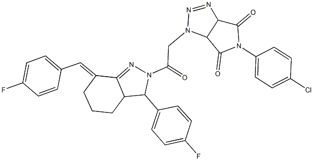 5-(4-chlorophenyl)-1-{2-[7-(4-fluorobenzylidene)-3-(4-fluorophenyl)-3,3a,4,5,6,7-hexahydro-2H-indazol-2-yl]-2-oxoethyl}-3a,6a-dihydropyrrolo[3,4-d][1,2,3]triazole-4,6(1H,5H)-dione 结构式