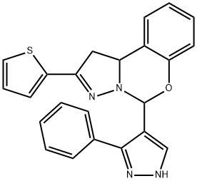 5-(3-phenyl-1H-pyrazol-4-yl)-2-(2-thienyl)-1,10b-dihydropyrazolo[1,5-c][1,3]benzoxazine 结构式