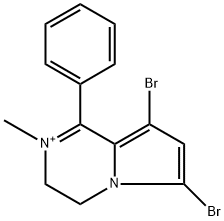 6,8-dibromo-2-methyl-1-phenyl-3,4-dihydropyrrolo[1,2-a]pyrazin-2-ium 结构式