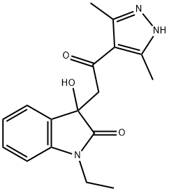 3-[2-(3,5-dimethyl-1H-pyrazol-4-yl)-2-oxoethyl]-1-ethyl-3-hydroxy-1,3-dihydro-2H-indol-2-one 结构式