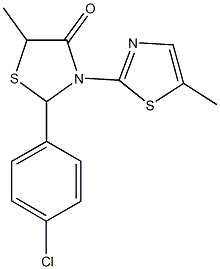 2-(4-chlorophenyl)-5-methyl-3-(5-methyl-1,3-thiazol-2-yl)-1,3-thiazolidin-4-one 结构式