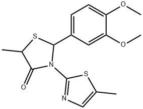 2-(3,4-dimethoxyphenyl)-5-methyl-3-(5-methyl-1,3-thiazol-2-yl)-1,3-thiazolidin-4-one 结构式