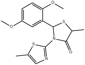 2-(2,5-dimethoxyphenyl)-5-methyl-3-(5-methyl-1,3-thiazol-2-yl)-1,3-thiazolidin-4-one 结构式