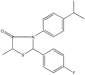 2-(4-fluorophenyl)-3-(4-isopropylphenyl)-5-methyl-1,3-thiazolidin-4-one 结构式