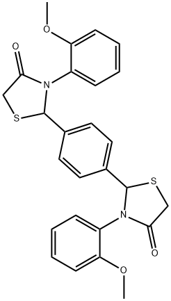 3-(2-methoxyphenyl)-2-{4-[3-(2-methoxyphenyl)-4-oxo-1,3-thiazolidin-2-yl]phenyl}-1,3-thiazolidin-4-one 结构式