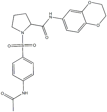 1-{[4-(acetylamino)phenyl]sulfonyl}-N-(2,3-dihydro-1,4-benzodioxin-6-yl)-2-pyrrolidinecarboxamide 结构式