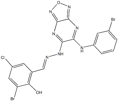 3-bromo-5-chloro-2-hydroxybenzaldehyde [6-(3-bromoanilino)[1,2,5]oxadiazolo[3,4-b]pyrazin-5-yl]hydrazone 结构式