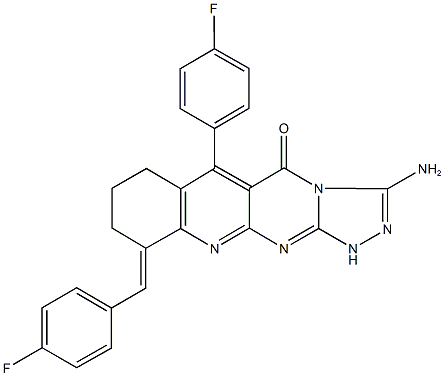 3-amino-10-(4-fluorobenzylidene)-6-(4-fluorophenyl)-7,8,9,10-tetrahydro[1,2,4]triazolo[4',3':1,2]pyrimido[4,5-b]quinolin-5(1H)-one 结构式