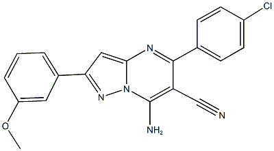 7-amino-5-(4-chlorophenyl)-2-(3-methoxyphenyl)pyrazolo[1,5-a]pyrimidine-6-carbonitrile 结构式