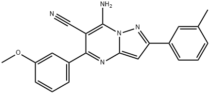 7-amino-5-(3-methoxyphenyl)-2-(3-methylphenyl)pyrazolo[1,5-a]pyrimidine-6-carbonitrile 结构式