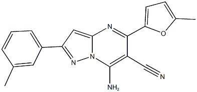 7-amino-5-(5-methyl-2-furyl)-2-(3-methylphenyl)pyrazolo[1,5-a]pyrimidine-6-carbonitrile 结构式