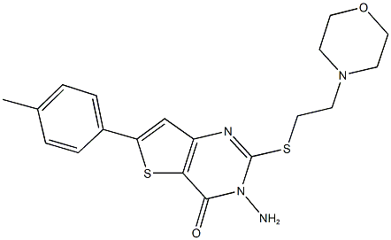 3-amino-6-(4-methylphenyl)-2-{[2-(4-morpholinyl)ethyl]sulfanyl}thieno[3,2-d]pyrimidin-4(3H)-one 结构式