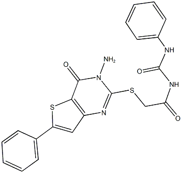 N-{[(3-amino-4-oxo-6-phenyl-3,4-dihydrothieno[3,2-d]pyrimidin-2-yl)sulfanyl]acetyl}-N'-phenylurea 结构式